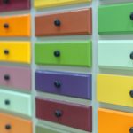 color lockers with handles closeup